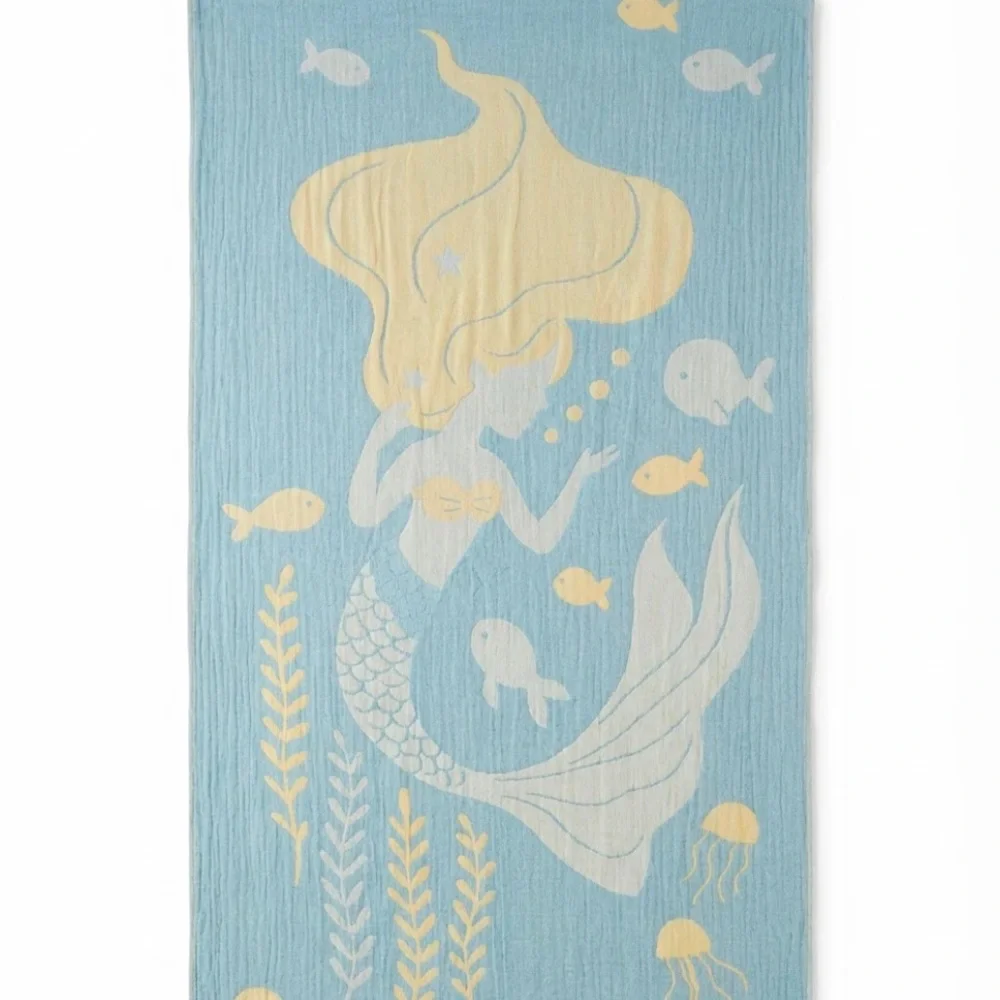 Mermaid Beach Towel New With Tags Woven Never Printed Hand Loom Weave Aquamarine
